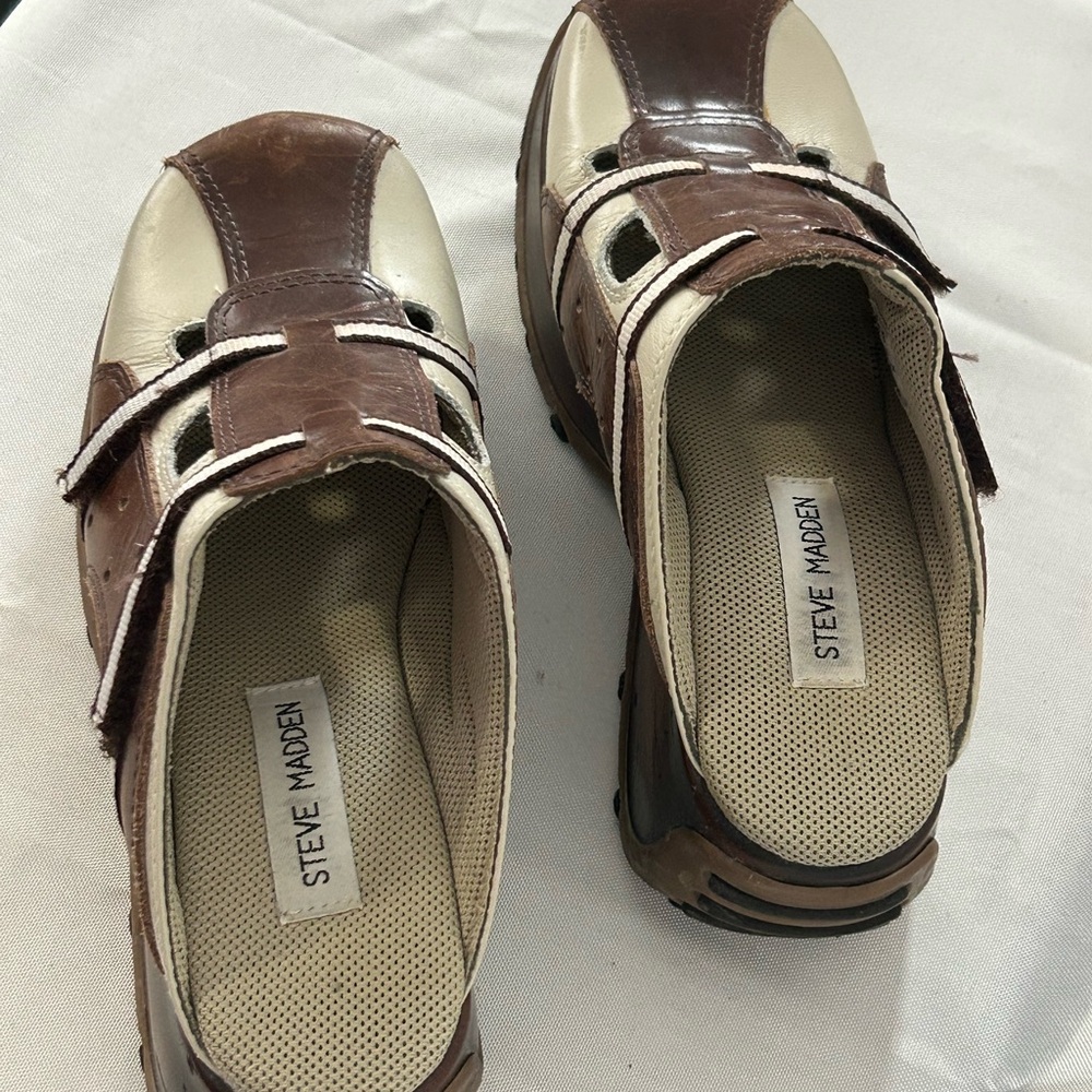 RARE Vintage Y2K Steve Madden Athletic Leather Slip On Mules - Picture 6 of 14